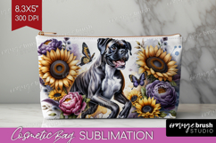 Boxer Dog Cosmetic Bag Floral Dog Makeup Bag PNG Sublimation Product Image 1