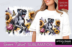 Boxer Dog Square Tshirt Background Floral Dog PNG Product Image 1