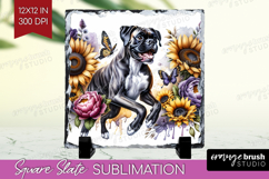 Boxer Dog Slate PNG Floral Dog Square Slate Sublimation Product Image 1
