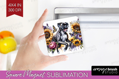 Boxer Dog Magnet Sublimation Floral Dog Square Magnet PNG Product Image 1