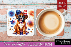 Boxer Dog Square Coaster Patriotic Dog Coaster PNG Product Image 1