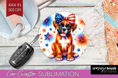 Boxer Dog Car Coaster Patriotic Dog Coaster PNG Sublimation Product Image 1