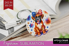 Boxer Dog Keychain PNG Patriotic Dog Keychain Sublimation Product Image 1