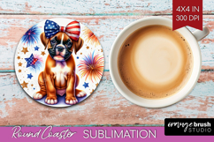 Boxer Dog Round Coaster Patriotic Dog Coaster PNG Product Image 1