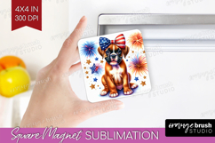 Boxer Dog Magnet Sublimation Patriotic Dog Square Magnet PNG Product Image 1