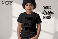 Boy Black Shirt Mockup Knit Hat Toddler Kids Bella Mock Up Product Image 1
