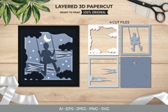 3D Papercut Boy Swinging in The Sky Papercut Product Image 1
