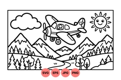 Hand Drawn Airplane and Mountain Landscape Illustration Product Image 1