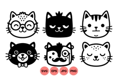 Hand Drawn Cute Cat Faces SVG Illustration Product Image 1