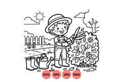 Hand Drawn Kid Gardening Scene SVG Illustration Product Image 1