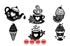 Hand Drawn Cute Tea And Dessert Clipart Design Product Image 1