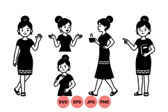 Vector Illustration Of Woman In Black Dress With Various Product Image 1