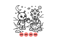 Cute Alien Watering Moon Plant Vector Illustration Product Image 1