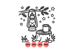 Hand Drawn Rustic Camping Night Clipart Illustration Product Image 1