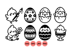 Hand Drawn Easter Chick And Egg Illustrations Product Image 1