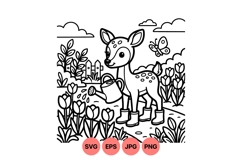 Hand Drawn Deer Watering Tulips SVG Illustration Product Image 1