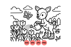 Cute Deer Watering Flowers Svg Illustration Product Image 1