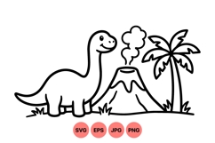 Cute Dinosaur Volcano Svg Illustration For Kids Product Image 1