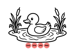 Line Art Duck Illustration With Pond Plants Product Image 1