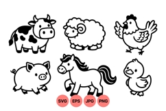 Black And White Farm Animals Clipart Design Product Image 1