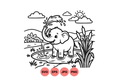 Cute Baby Elephant Playing With Water Vector Illustration Product Image 1