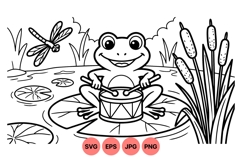 Frog Playing Drum Coloring Page For Kids Fun Product Image 1