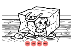 Cute Playful Cat Illustration With Mouse Product Image 1