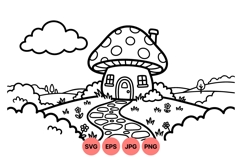 Hand Drawn Mushroom House SVG Illustration Product Image 1