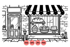 Hand Drawn Bakery Shopfront Line Art Illustration Product Image 1