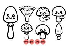 Hand Drawn Kawaii Mushroom Clipart Cartoon Illustrations Product Image 1