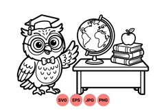 Black And White Scholar Owl Classroom Illustration Product Image 1