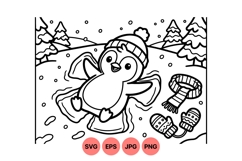 Cute Winter Penguin Making Snow Angel Svg Product Image 1