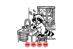Cute Cartoon Raccoon Washing Apple In Kitchen Svg Product Image 1