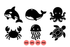 Minimal Ocean Animal Silhouette Vector Product Image 1