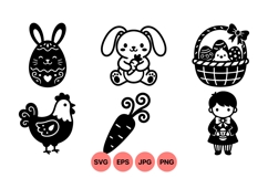 Cute Easter Themed Bunny And Basket Svg Illustration Product Image 1