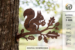 Tree Branch Silhouette Decor Laser Cut. Squirrel SVG Product Image 1