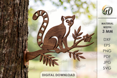 3D Tree Branch Silhouette Decor Laser Cut. Lemur SVG Product Image 1