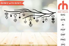 branch with hearts svg, valentine hearts svg, hearts string svg, valentine day dxf, window decor svg, hanging ornament svg, valentine garland svg, valentine card svg, valentine wall svg, valentine template, valentine sign svg, hearts ornament svg, hearts 