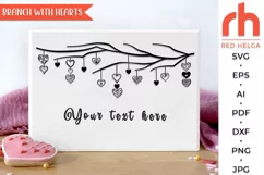 branch with hearts svg, valentine hearts svg, hearts string svg, valentine day dxf, window decor svg, hanging ornament svg, valentine garland svg, valentine card svg, valentine wall svg, valentine template, valentine sign svg, hearts ornament svg