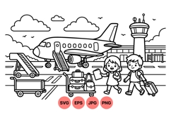 Airplane Airport Kids Travel Vector Clipart Product Image 1