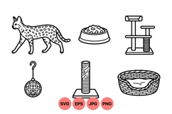 Cat Care Clipart With Toys And Furniture Design Product Image 1