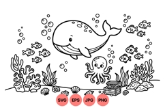 Cute Ocean Animal Coloring Svg For Kids Crafts Product Image 1