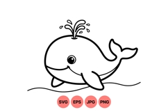 Cute Whale Outline Vector Clipart Design For Kids Product Image 1