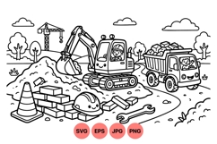 Black and White Construction Vehicle Clipart Design Product Image 1
