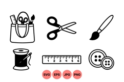Black And White Sewing Tools Clipart Product Image 1