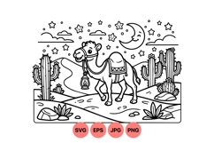 Hand Drawn Camel With Desert Night Scene Illustration Product Image 1
