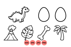 Cute Dinosaur SVG Clipart With Eggs And Volcano Product Image 1