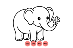 Cute Elephant Holding Flower SVG Illustration Product Image 1