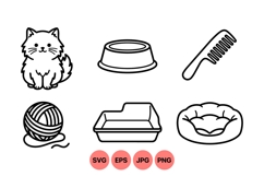 Line Art Cat Care Icons For Pet Supplies Product Image 1