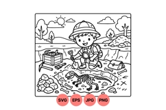 Hand Drawn Kids Dinosaur Digging Clipart Scene Product Image 1